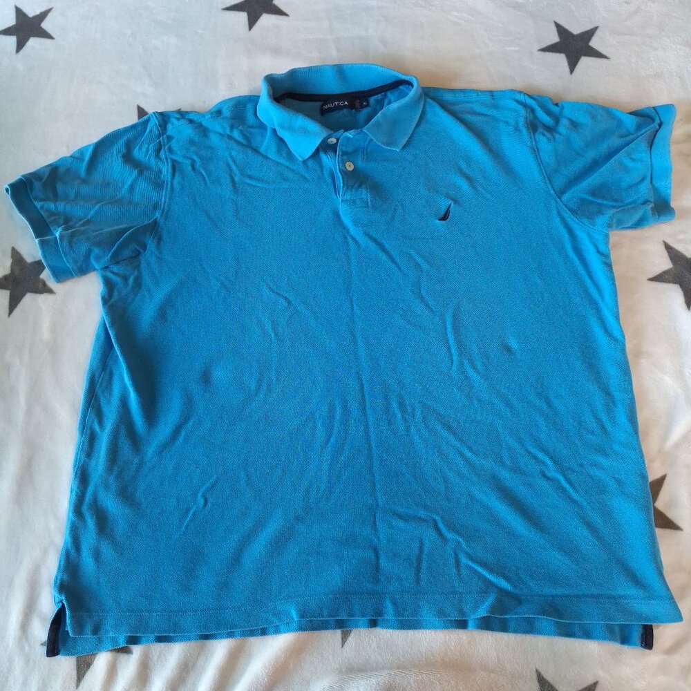 Nautica Polo Shirt Mens Sz XL Blue Casual Short Sleeve‎ Adult Golf Preppy Boat